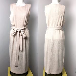 Mango Ivory Oatmeal Sleeveless Textured Belted Midi Dress Size M